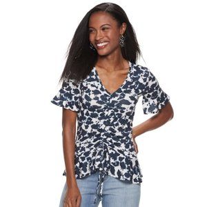 Juicy Couture Lush Shadow Gathered Front Flutter Sleeve Top Women’s Size M